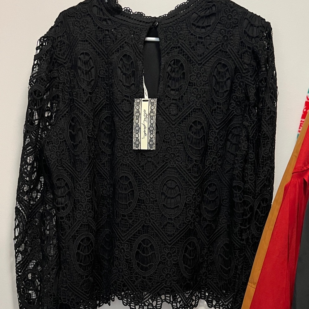 Ultra Pink Intricate Black Lace Top - Picture 2 of 3